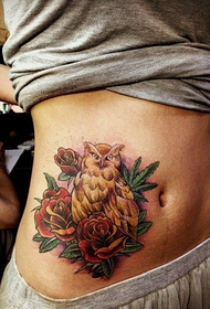 populær personlighet ugle rose tatovering arbeid