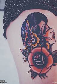 大花遮眼水彩五澜女人纹身图案