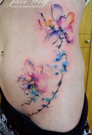 abdominal color splash ink floral tattoo pattern