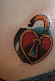 Abdomen colored heart-shaped lock tattoo pattern