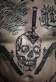 腹部歐美骷髏手槍紋身圖案