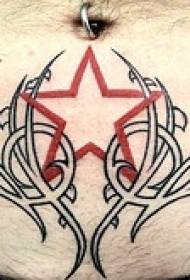 disegno del tatuaggio stella rossa in cespugli addominali