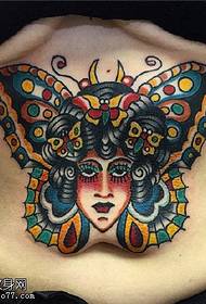 modello di tatuaggio addome farfalla ragazza riccia