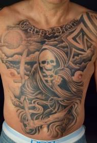 Abdominal Death Night Sky y patrón de tatuaje de personaje