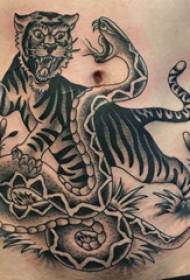 awọn ori tatuu ọmọ inu ejò ikun ati awọn aworan tiger tiger