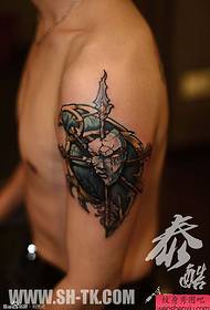 male arm incomplete personality mask tattoo pattern