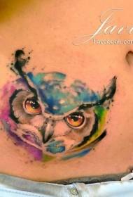 addome modello di tatuaggio con inchiostro splash gufo europeo e americano
