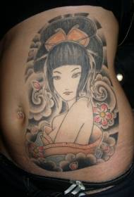 abdomen very cool Chinese girl tattoo pattern