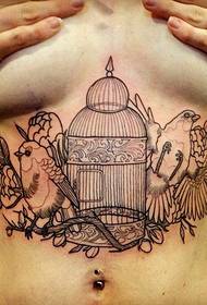 recommandé un motif de tatouage de la cage à oiseaux personnalité de la mode Abdomen