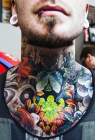 cuello brillante crisantemo y patrón de tatuaje de insectos
