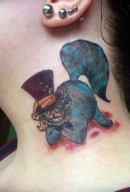 Padrão de tatuagem de gato de Cheshire dos desenhos animados no pescoço