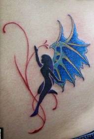Tsarin Tattoo na Abdominal: Abdomen Color Angel Wings Tattoo Tsarin Zane Tsage hoto