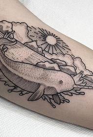 Modeli i tatuazhit të peizazhit të gjuetisë së balenave të mëdha