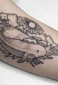 Big sting whale landscape tattoo pattern