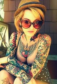 sexy fashion beauty full body color totem tattoo picture