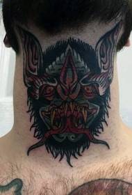 neck old style devil bat head tattoo picture