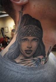 moški vrat črno dekle portretni tatoo vzorec