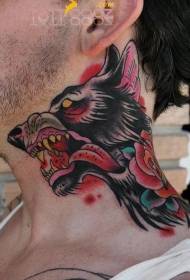 шиї старої школи колір кривавий демон собака татуювання візерунок
