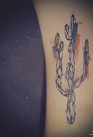 patrón de tatuaje de color de tinta de salpicadura de línea de cactus grande