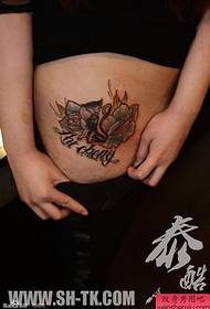 modello di tatuaggio alfabeto inglese gattino addominale doppio fiore rosa