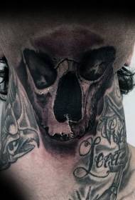 realistisk stil svart skalle hals tatuering mönster