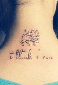 lány nyakán Majestic vonal oroszlán levél minta tetoválás