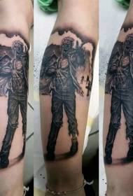 Noga smeđeg uzorka tetovaže zombija