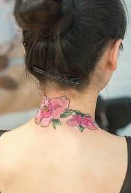 გოგონა კისრის peony ყვავილი შეღებილი tattoo ნიმუში