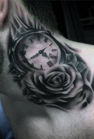 ساعة عنق سوداء مع نمط وشم الورد