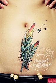 modello tatuaggio piuma addominale