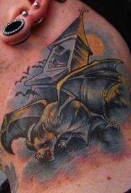 λαιμό γελοιογραφία ζωγραφισμένα νυχτερίδα βαμπίρ και παλιό μοτίβο τατουάζ καμπαναριό