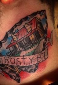 férfi nyak színű ház levél tetoválás minta