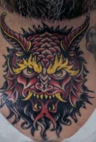 male neck color devil head tattoo pattern