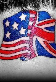 pescozo de tatuaxe de bandeira americana e británica de pescozo