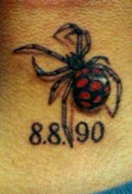 Exemplum nigrum et rubrum aranea realistica tattoo