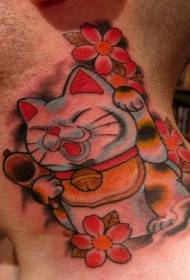 плечо мультяшный стиль милый японский повезло кот рисунок татуировки