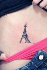 meitenes vēdera Parīzes torņa tetovējuma modelis