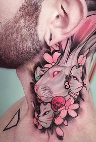 male neck color rabbit cat mask tattoo pattern