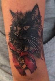 padrão de tatuagem de braço de gato preto e vermelho