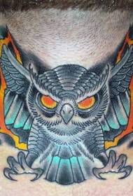 ngjyra e qafës tatuazh i shkollës së vjetër owl foto 31995 - Infinity Symbol Tattoo Model në Qafë Femër