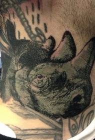 црни стари школски носорог на узорку тетоваже