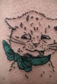 modello di tatuaggio carino gattino e fiocco verde