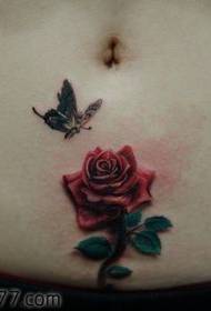 przystojny wzór tatuażu motyl róża brzucha