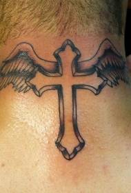 disegno del tatuaggio croce alato al collo