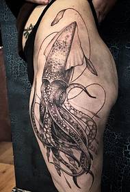 Women's Side Waist to Buttocks Large Catfish Tattoo Pattern