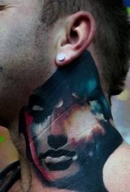 ritratto femminile collo colorato stilizzato con tatuaggio spaziale