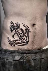 patrón de tatuaje de ancla blanco y negro clásico del abdomen del niño