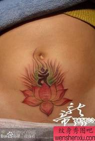 女人腹部莲花梵文纹身图案