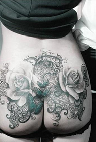 ຄວາມງາມແອວ hips lace lace butterfly rose tattoo