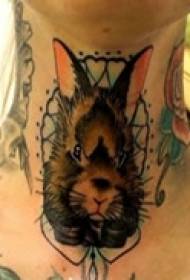 Kaklo priekio spalvinga gyvūno tatuiruotė